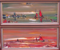 Naklay Ships off the coast Oil on board Signed and dated '71 Together with another similar