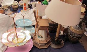 Rumney pottery lamps together with cake stands,