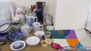 A Bourne Denby Jug together with a Chameleon ware ewer, a lightening egg separator,