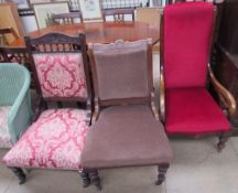 A Victorian upholstered library chair together with two Victorian nursing chairs