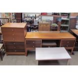 A Uniflex teak dressing table, stool and tallboy,