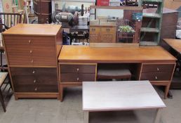 A Uniflex teak dressing table, stool and tallboy,