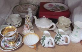 A Belleek part tea set together with collectors plates,