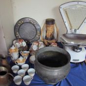 A scales together with a jardiniere, Bretby vase,