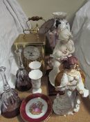 An Hermie anniversary clock together with a brass lidded vase, glass bells,