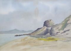 A watercolour of Lion Rock together with decorative prints