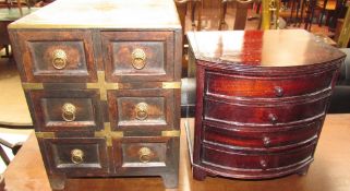 An Indonesian hardwood bow fronted chest of drawers together with another small chest of drawers