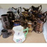 A Dillwyn Swansea jug together with copper lustre jugs
