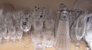 An electroplated and glass claret jug, together with Royal Worcester glasses,