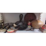 A Kelvin 15 x 13” propeller together with a fishing reel, bass rod ends, copper pan lids,