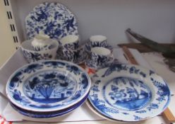 Delft plates together with a blue and white part tea set etc