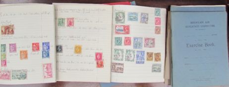 Exercise books with world stamps etc