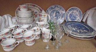 A Spanish Pontesa part tea and dinner service together with drinking glasses,