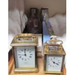 A brass carriage clock,