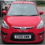 A Hyundai i10 comfort registration Number CV10 XWM in red, 1248cc five door hatchback, petrol,