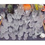 Crystal cut glass vases together with drinking glasses,