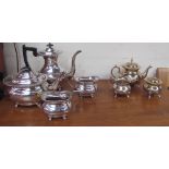 An electroplate part tea and coffee service together with another part coffee service
