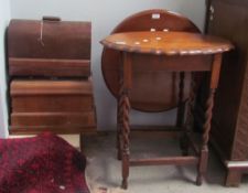 An oak occasional table together with a folding table, a gilt wall mirror, books,