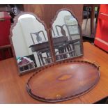 An Edwardian mahogany twin handled gallery tray together with two mirrors