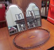 An Edwardian mahogany twin handled gallery tray together with two mirrors