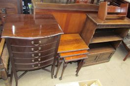 An Edwardian mahogany music cabinet together with a nest of tables,