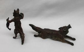 After Franz Bergman A fox with a gun over his shoulder and a pheasant in hand Cold painted bronze,