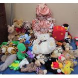A large collection of soft toys,