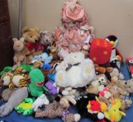 A large collection of soft toys,