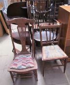 A George III mahogany corner washstand, together with a spindle back kitchen armchair,