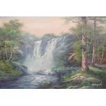 R Danford A waterfall scene Oil on canvas Signed