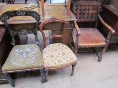 A Victorian papier mache and mother of pearl inlaid chair together with and Edwardian walnut dining