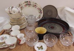 A large Celtic pottery bowl together with a Wedgwood part tea and dinner set, glass bowls,
