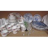 A Spanish Pontesa part tea and dinner service together with drinking glasses,