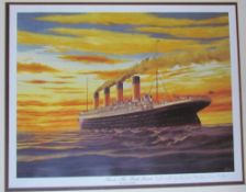 After Simon Fisher The Titanic Final Sunset A print Signed Best wishes for Christmas '98 Together