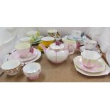 An Aynsley butterfly wing part tea set including a teapot, cups and saucers,