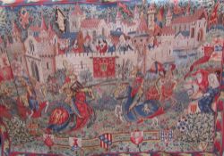 A tapestry panel depicting a jousting match