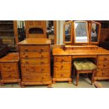 A pine dressing table together with a pine dressing table mirror,