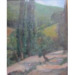 Assorted paintings and prints including an oil painting of poplar trees, Claude Monet reproductions,