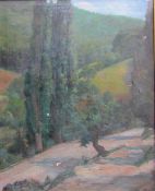 Assorted paintings and prints including an oil painting of poplar trees, Claude Monet reproductions,