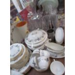 A Royal Worcester June Garland pattern part tea and dinner set together with glass sundae dishes,