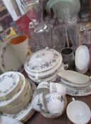 A Royal Worcester June Garland pattern part tea and dinner set together with glass sundae dishes,