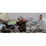 A large lot including a Japanese part tea set together with a glass decanter, glass vases,