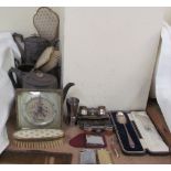 A cased silver spoon together with lighters, part dressing table set,