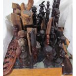 A collection of African hardwood carved figures etc