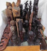 A collection of African hardwood carved figures etc