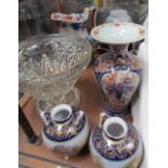 A Japanese Imari vase, glass bowl,