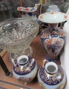A Japanese Imari vase, glass bowl,