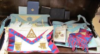 Assorted Masonic memorabilia including aprons, bible,