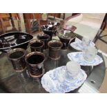 Assorted studio pottery beakers together with cups and saucers etc