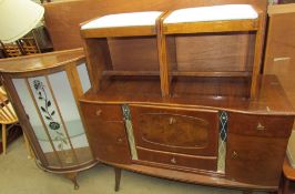 A Mid-20th century walnut sideboard together with a walnut display cabinet and two oak upholstered